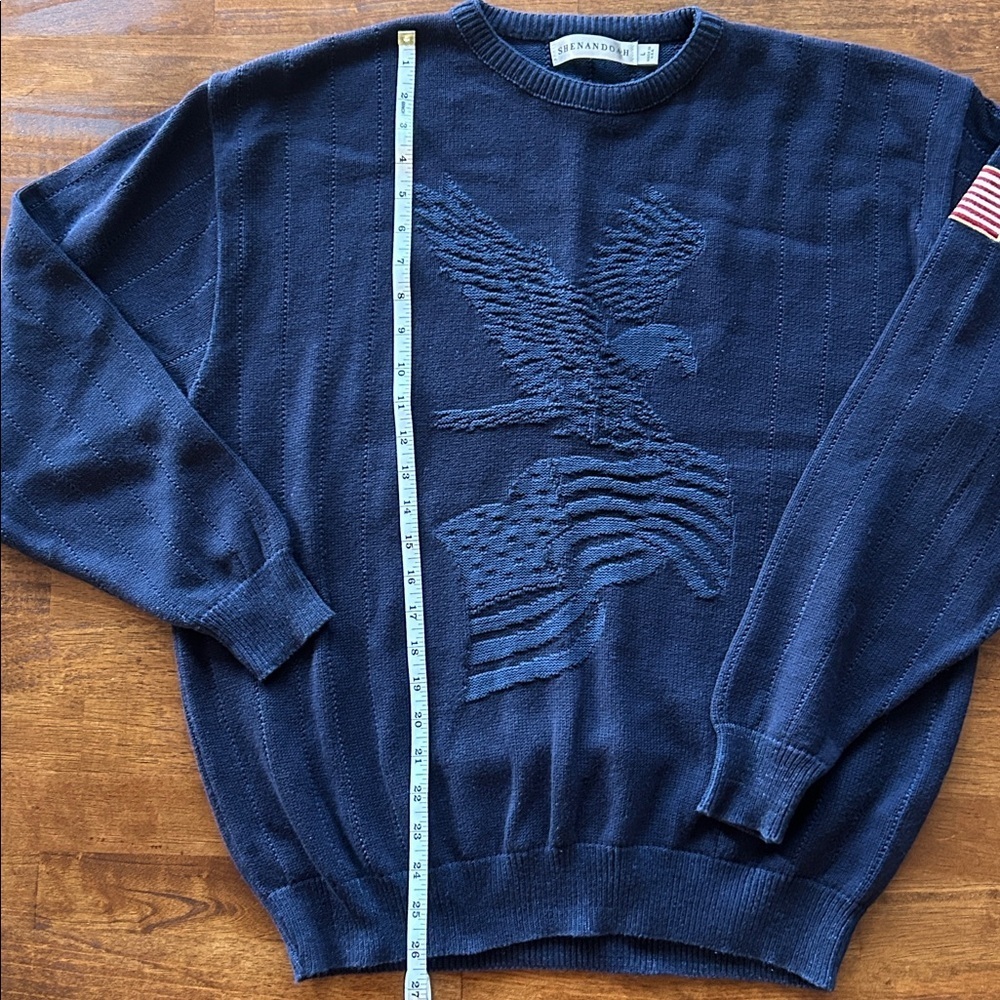 Shenandoah mens made in USA knit patriotic eagle flag navy blue sweater large - Picture 5 of 8